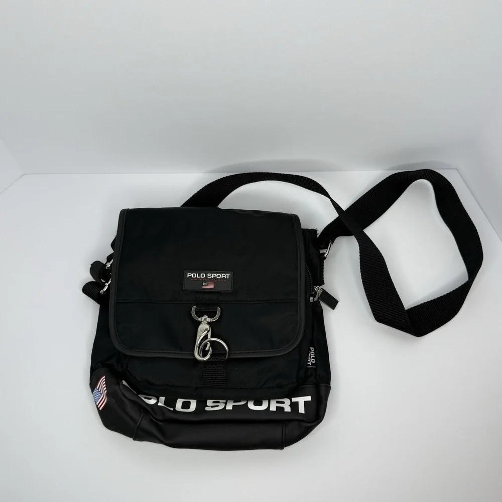 VTG 90s Polo Sport Nylon Crossbody Messenger Bag Black